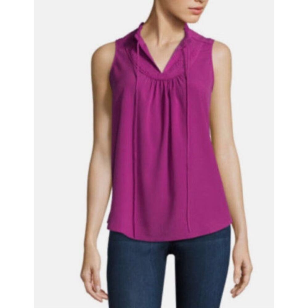 St. John's Bay Women's Knit Tank Top Palace Orchid Size Petite Large Tie Front